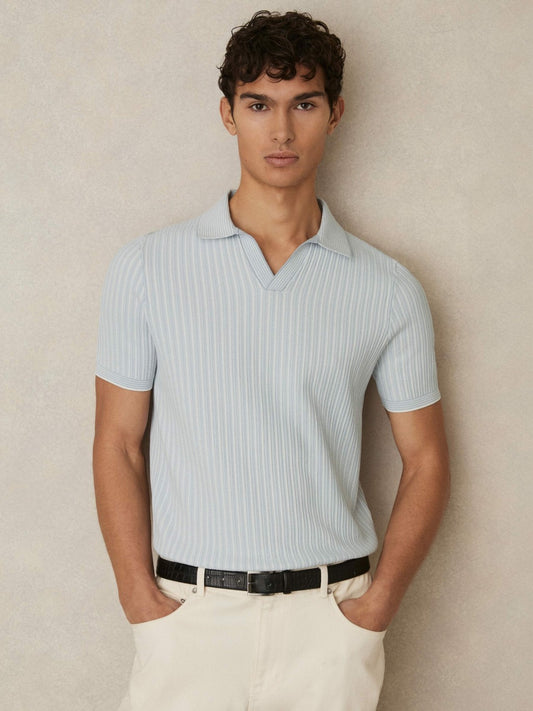 Open-Collar Textured Polo Shirt in Soft Blue/White Men | Reiss