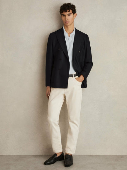 Open-Collar Textured Polo Shirt in Soft Blue/White Men | Reiss