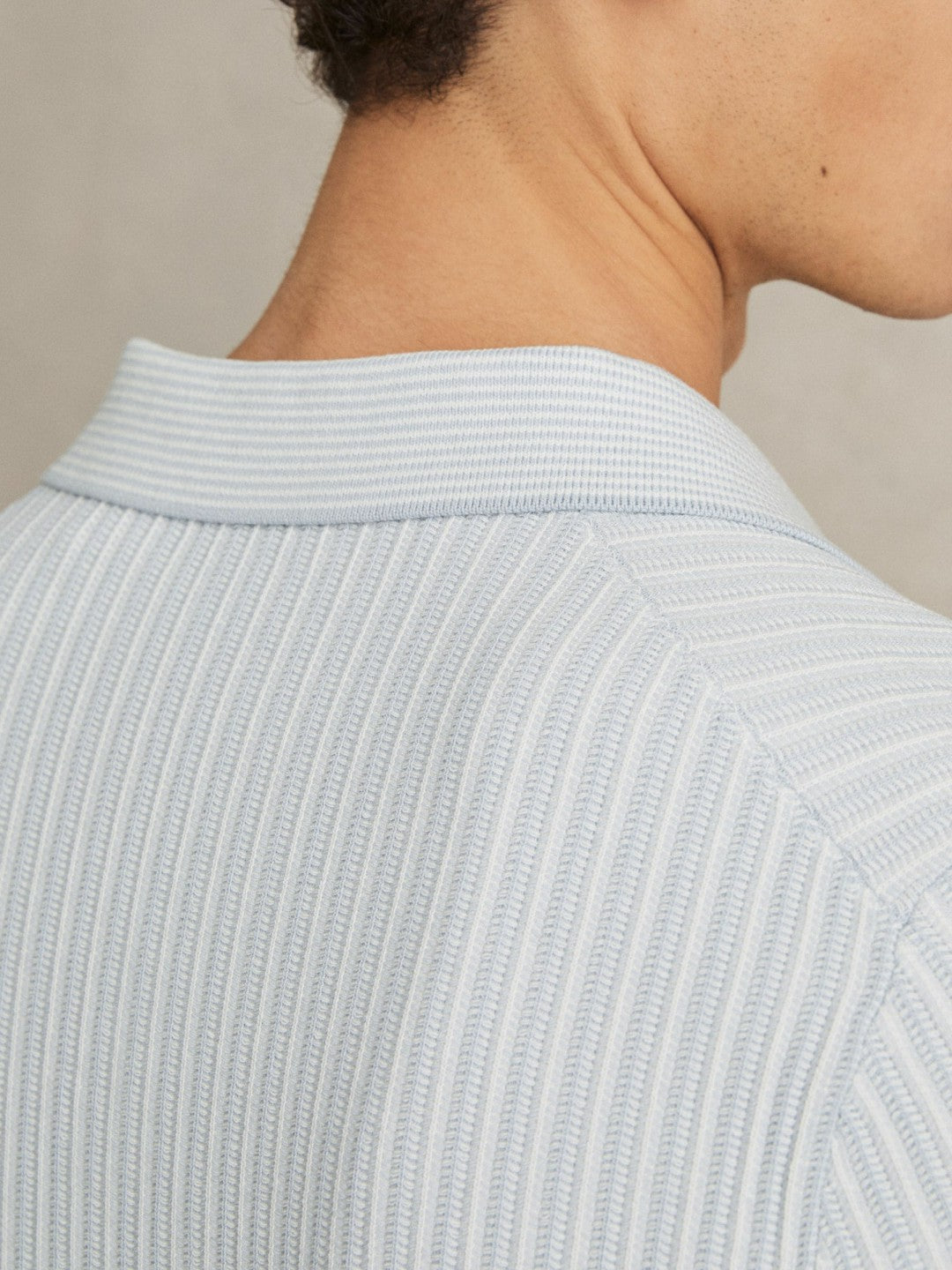 Open-Collar Textured Polo Shirt in Soft Blue/White Men | Reiss