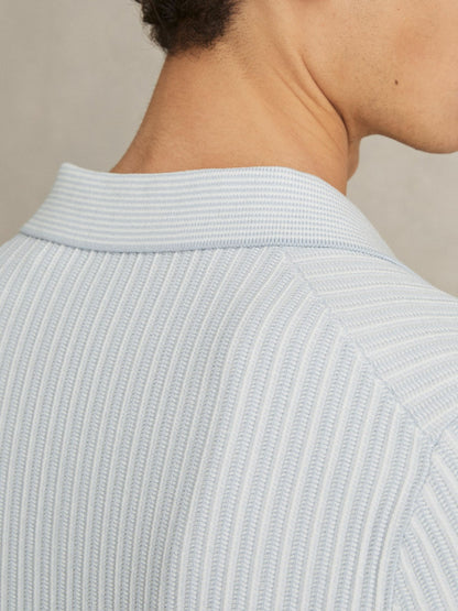 Open-Collar Textured Polo Shirt in Soft Blue/White Men | Reiss