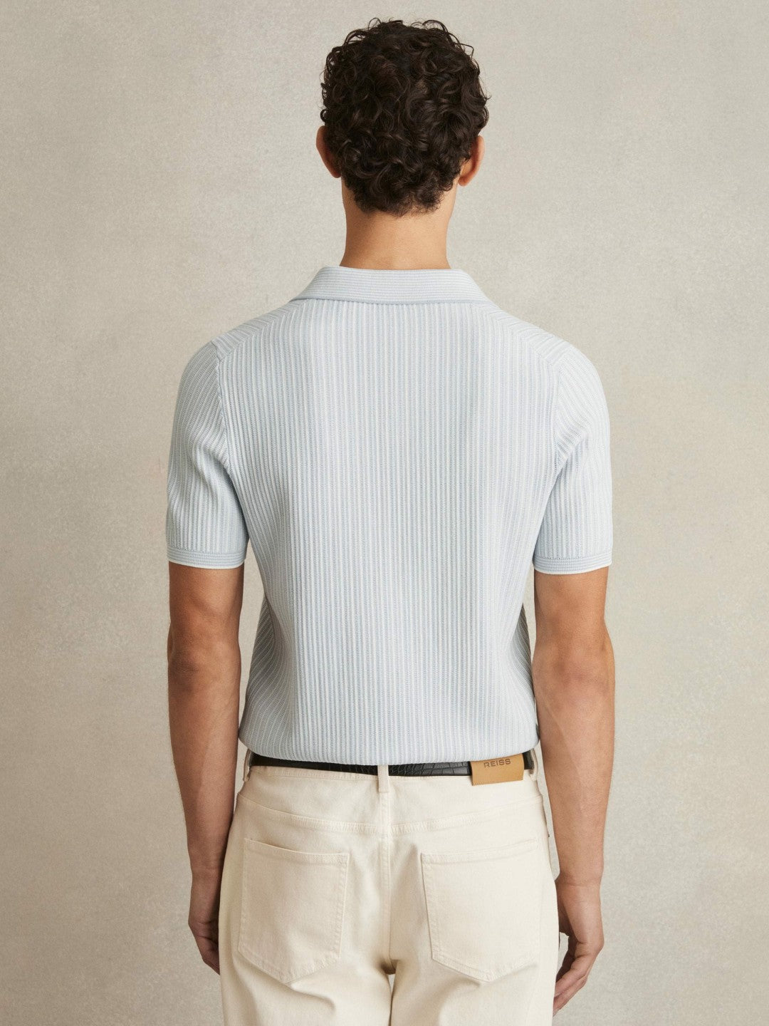 Open-Collar Textured Polo Shirt in Soft Blue/White Men | Reiss