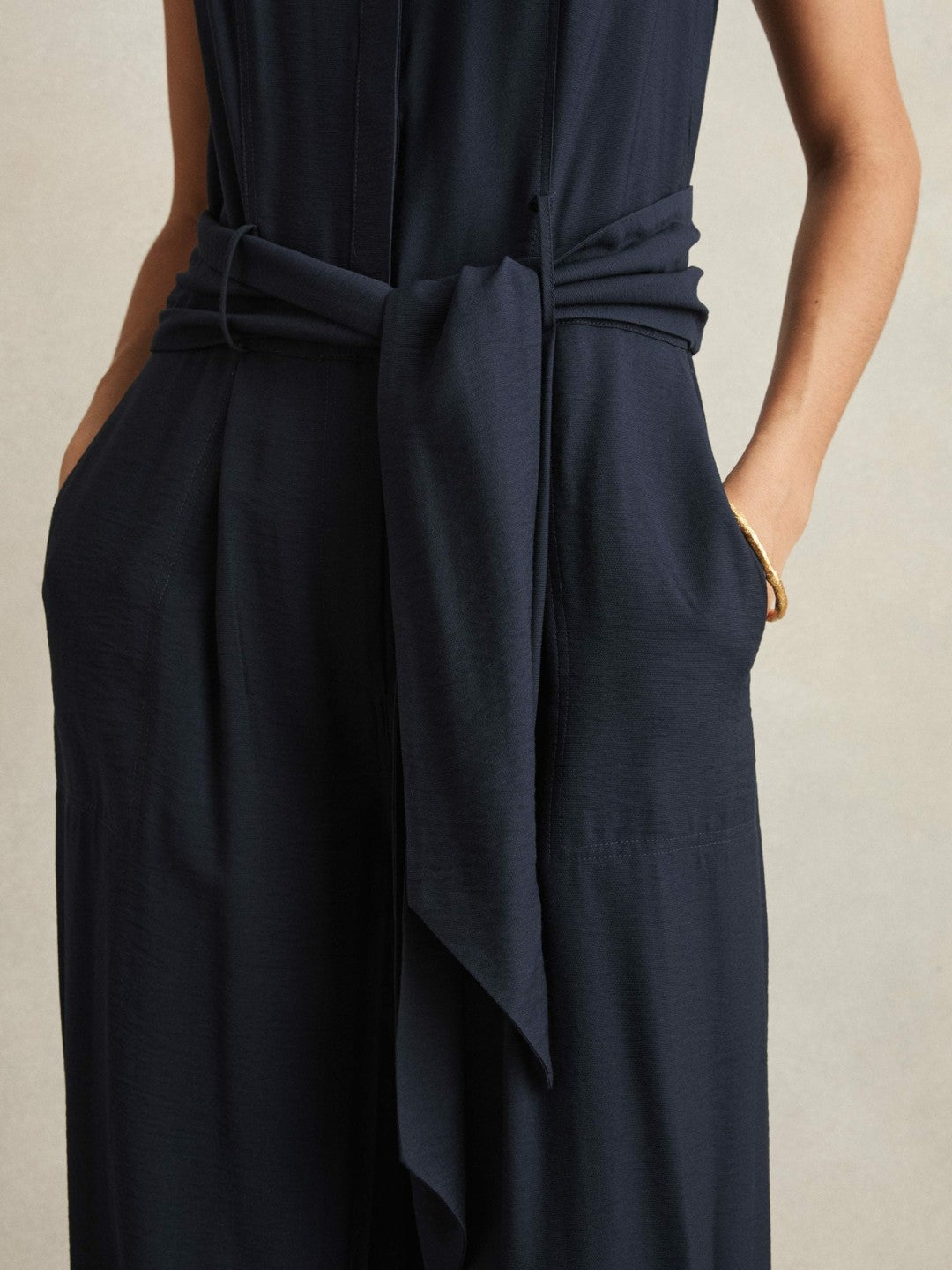 Wide-Leg Belted Jumpsuit in Navy Women | Reiss