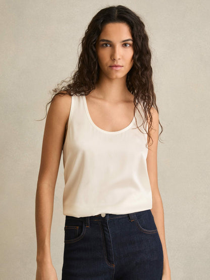 Silk-Front Cami Top in White Women | Reiss