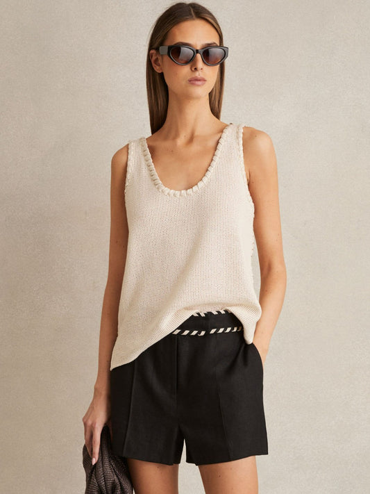 Linen Whipstitch Shorts in Black Women | Reiss