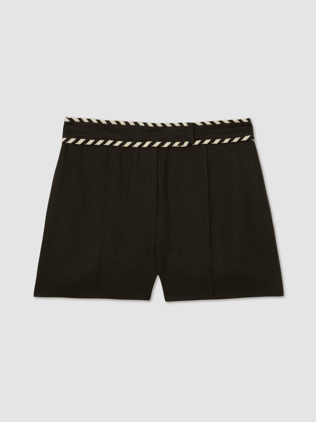 Linen Whipstitch Shorts in Black Women | Reiss