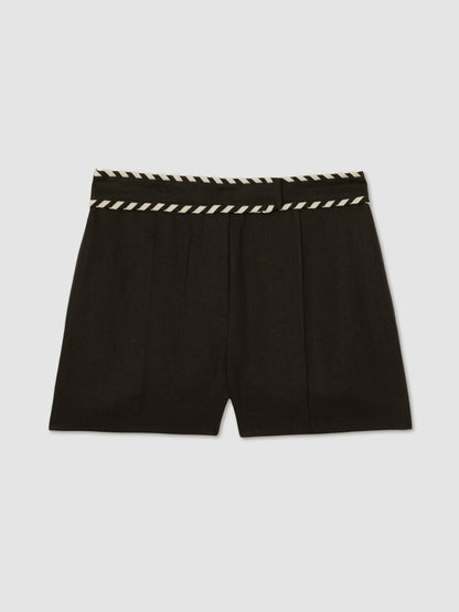 Linen Whipstitch Shorts in Black Women | Reiss