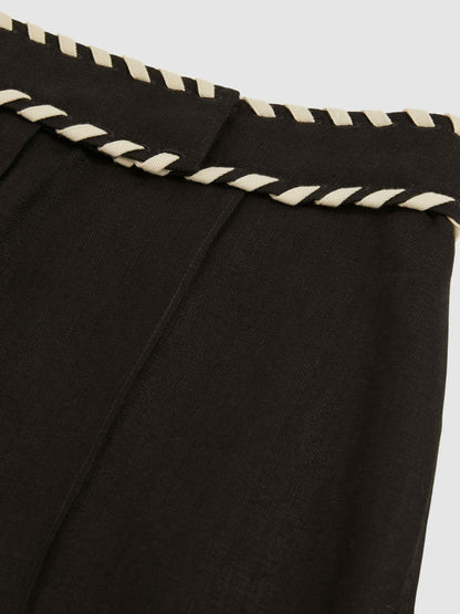 Linen Whipstitch Shorts in Black Women | Reiss
