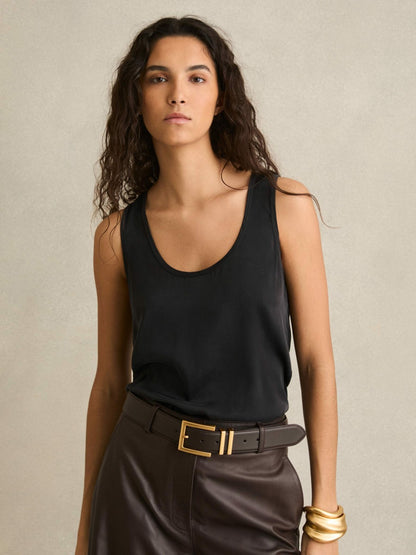 Silk-Front Cami Top in Black Women | Reiss