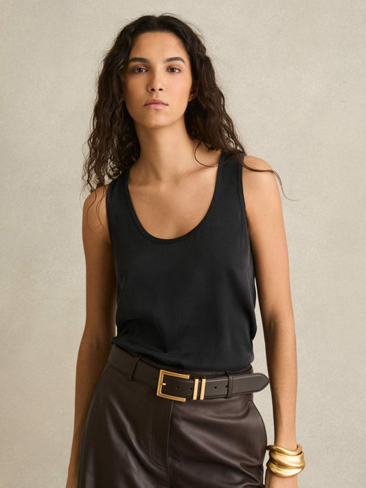 Silk-Front Cami Top in Black Women | Reiss