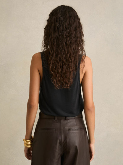 Silk-Front Cami Top in Black Women | Reiss