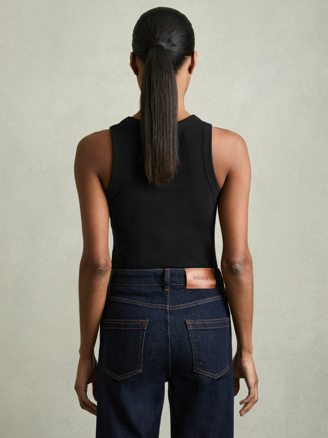 Stretch-Cotton Racerback Vest in Black Women | Reiss