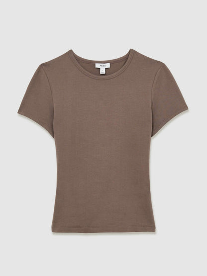Stretch-Cotton Crew-Neck T-Shirt in Mink Women | Reiss