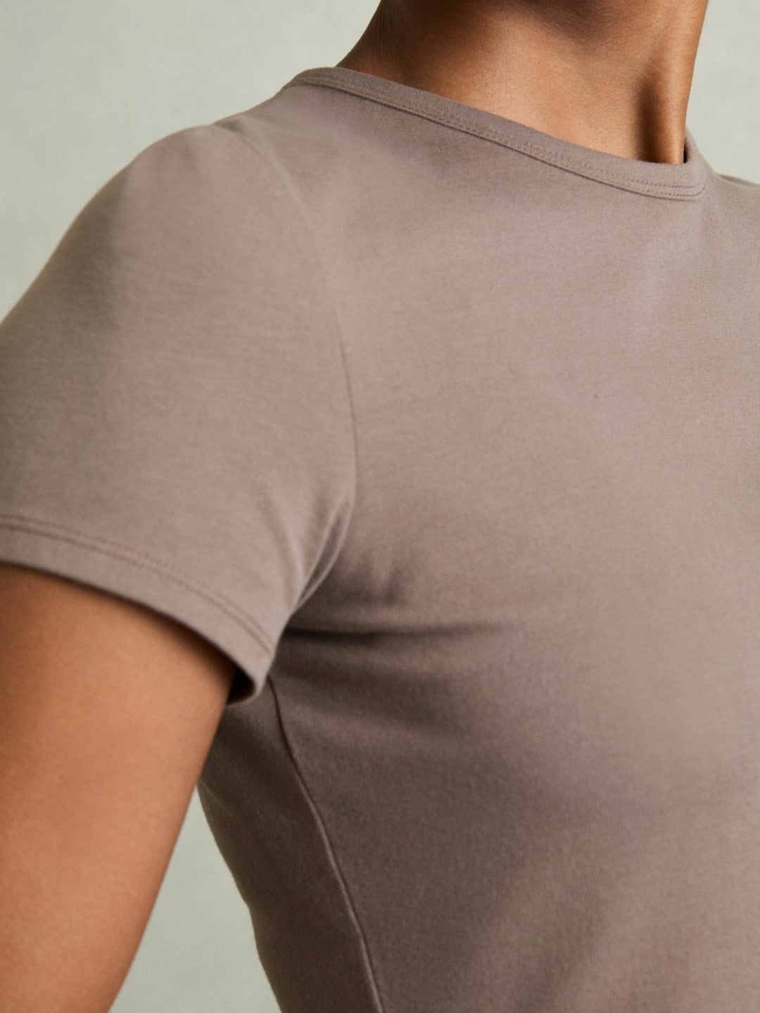 Stretch-Cotton Crew-Neck T-Shirt in Mink Women | Reiss