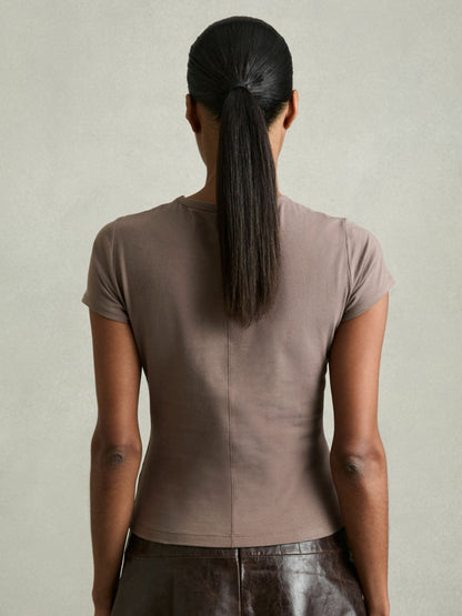 Stretch-Cotton Crew-Neck T-Shirt in Mink Women | Reiss