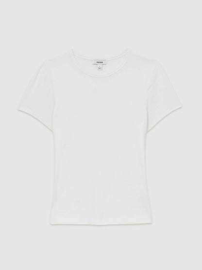 Stretch-Cotton Crew-Neck T-Shirt in White Women | Reiss