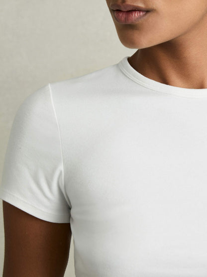 Stretch-Cotton Crew-Neck T-Shirt in White Women | Reiss