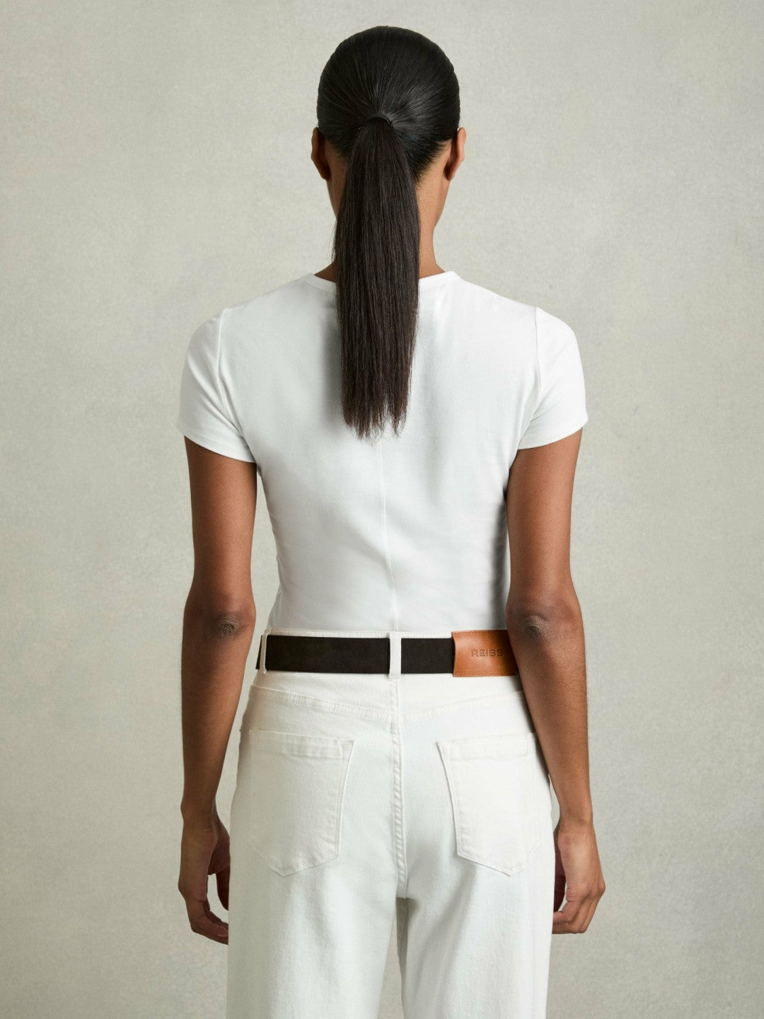 Stretch-Cotton Crew-Neck T-Shirt in White Women | Reiss