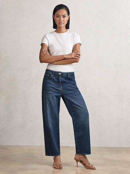 Petite Mid-Rise Straight-Leg Jeans in Mid Blue Women | Reiss