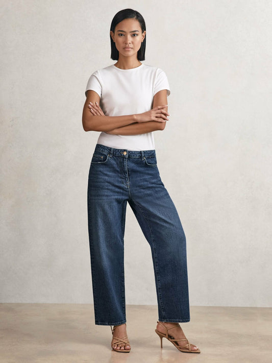 Petite Mid-Rise Straight-Leg Jeans in Mid Blue Women | Reiss