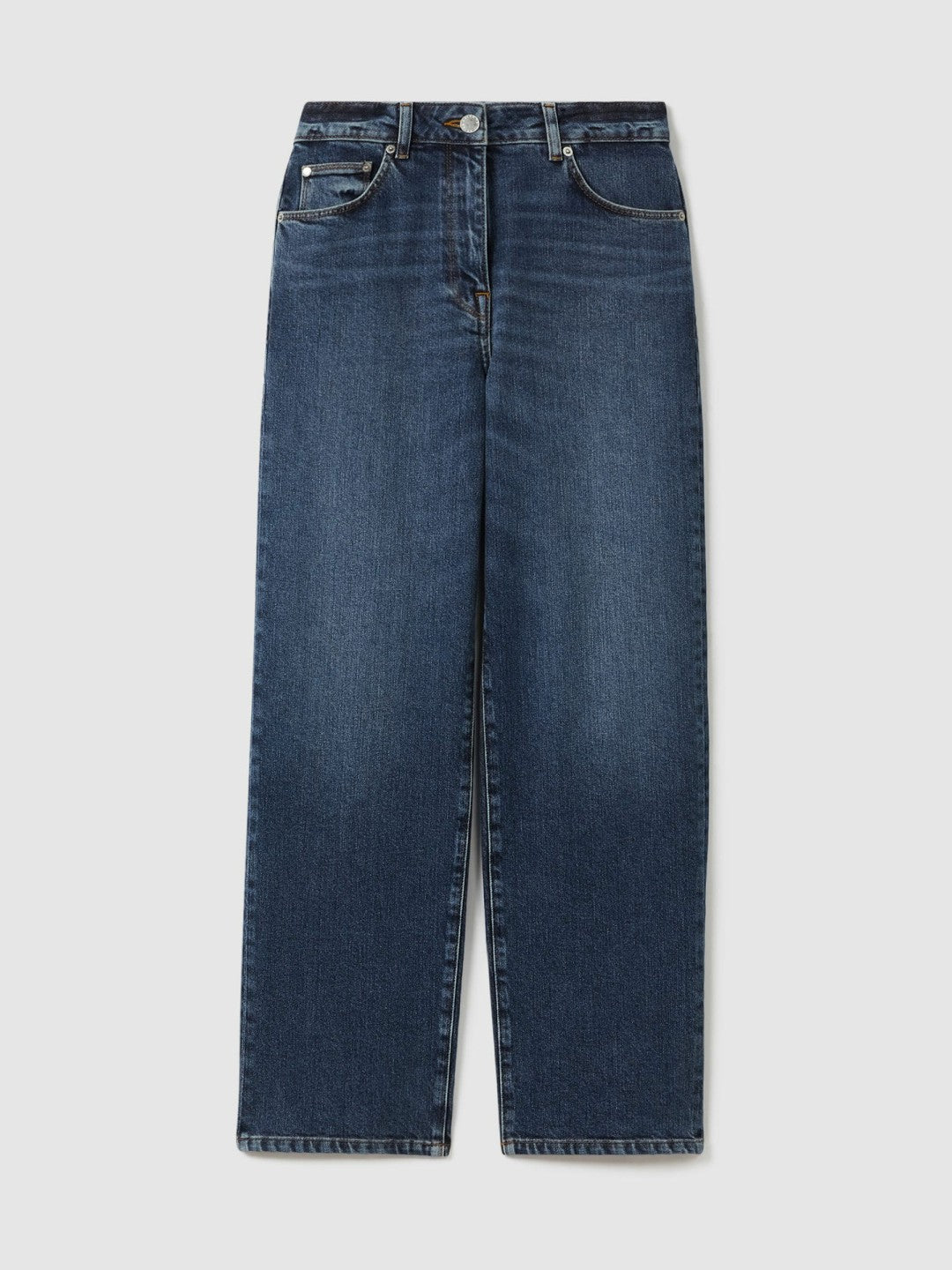 Petite Mid-Rise Straight-Leg Jeans in Mid Blue Women | Reiss
