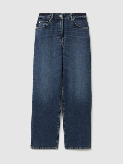 Petite Mid-Rise Straight-Leg Jeans in Mid Blue Women | Reiss