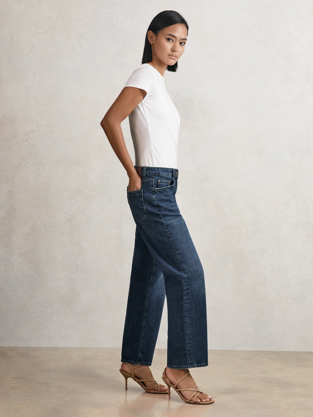 Petite Mid-Rise Straight-Leg Jeans in Mid Blue Women | Reiss