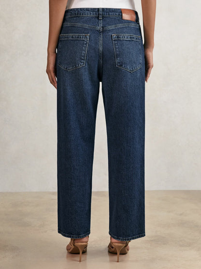Petite Mid-Rise Straight-Leg Jeans in Mid Blue Women | Reiss