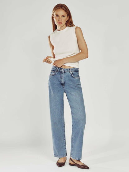 Petite Mid-Rise Straight-Leg Jeans in Light Blue Women | Reiss