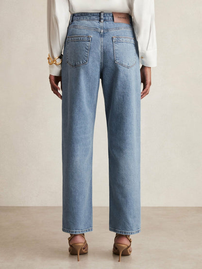 Petite Mid-Rise Straight-Leg Jeans in Light Blue Women | Reiss