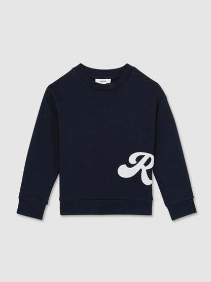 9-13 yrs Cotton-Blend Logo Script Sweatshirt in Navy Children & Baby | Reiss