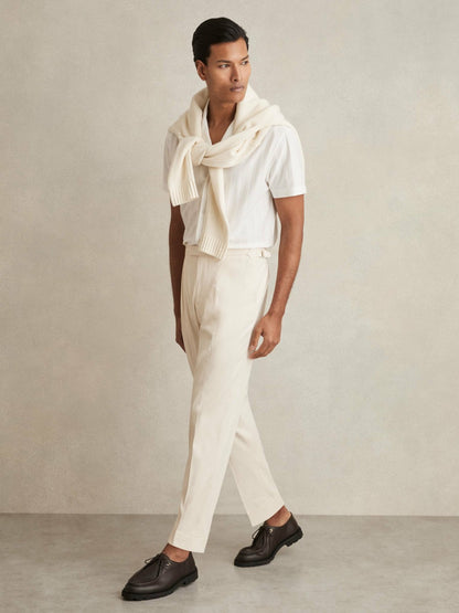 Cotton-Blend Tapered Trousers in Stone Men | Reiss