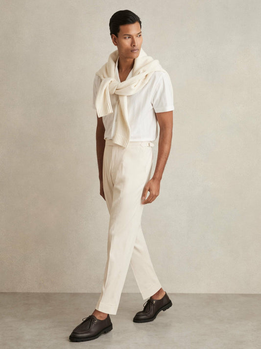 Cotton-Blend Tapered Trousers in Stone Men | Reiss