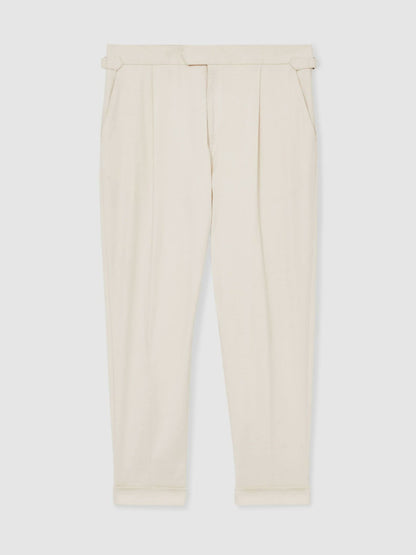 Cotton-Blend Tapered Trousers in Stone Men | Reiss