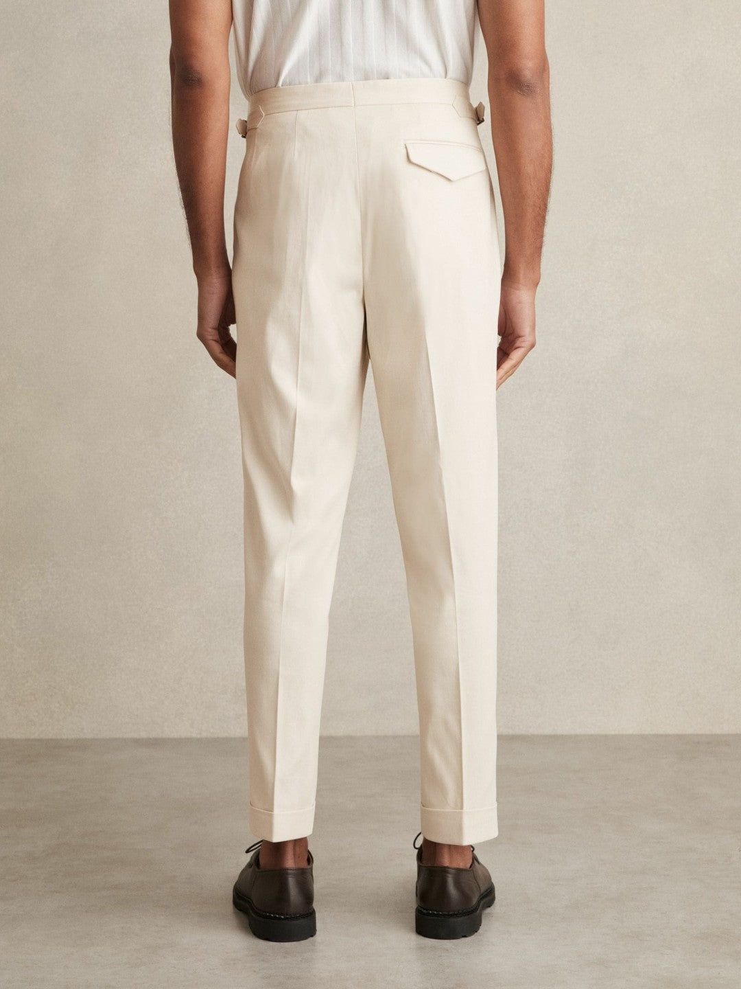 Cotton-Blend Tapered Trousers in Stone Men | Reiss