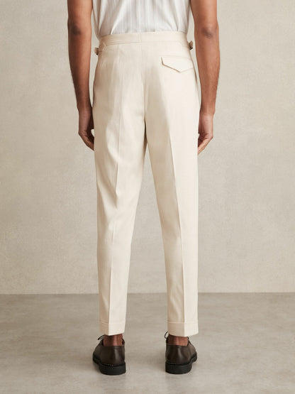 Cotton-Blend Tapered Trousers in Stone Men | Reiss