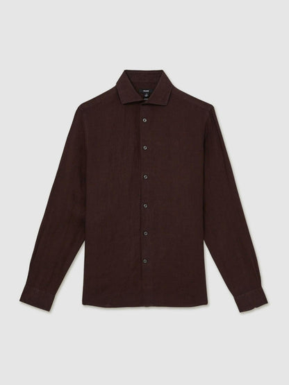Linen Button-Through Shirt in Dark Brown Men | Reiss