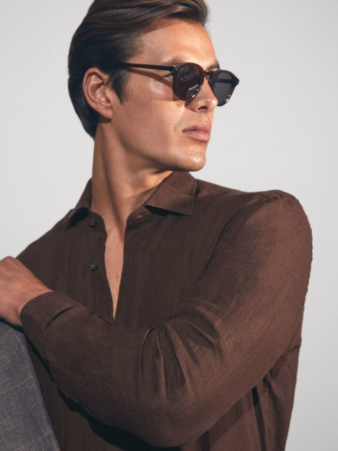 Linen Button-Through Shirt in Dark Brown Men | Reiss