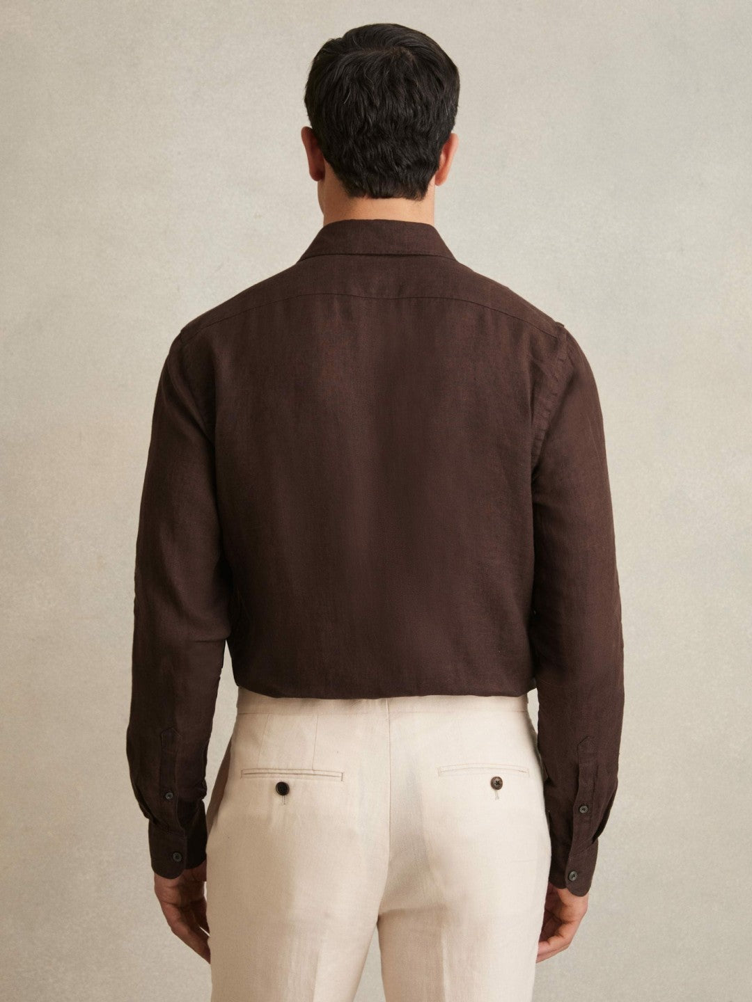 Linen Button-Through Shirt in Dark Brown Men | Reiss