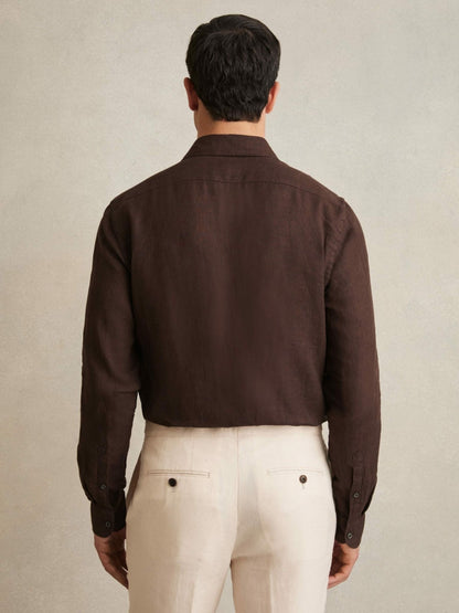 Linen Button-Through Shirt in Dark Brown Men | Reiss