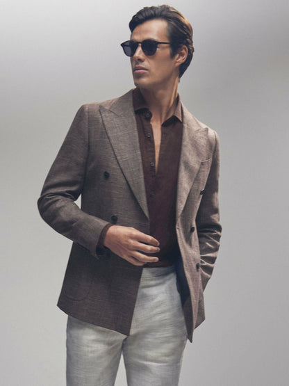 Linen Button-Through Shirt in Dark Brown Men | Reiss
