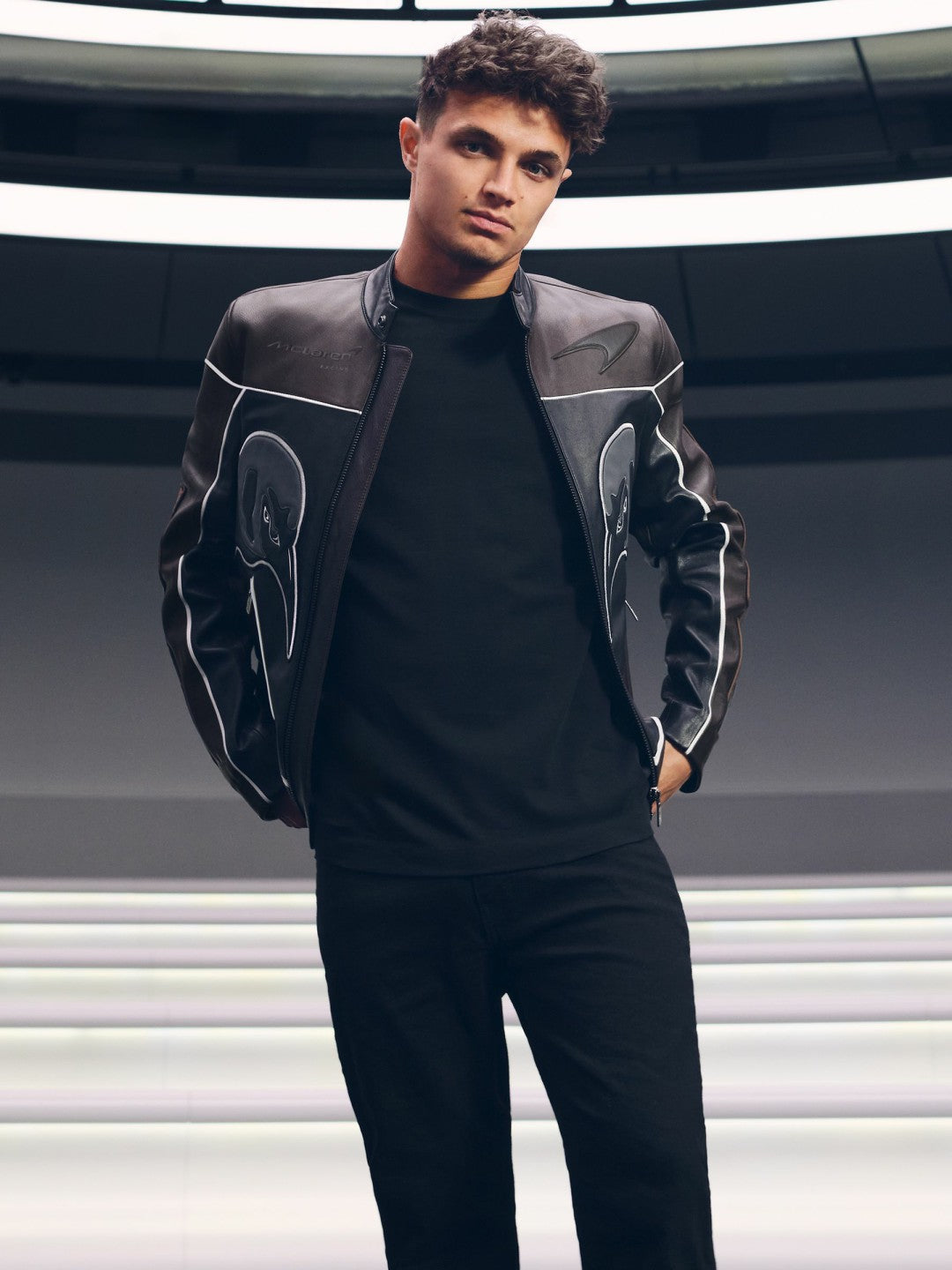 McLaren F1 Team Leather Biker Jacket in Black Men | Reiss