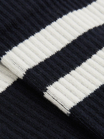 Cotton-Blend Double-Stripe Socks in Navy/Ecru Men | Reiss
