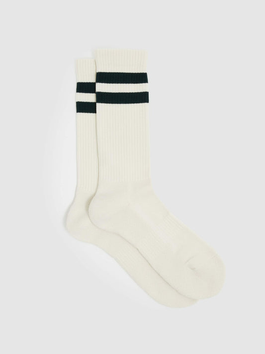 Cotton-Blend Double-Stripe Socks in Forest Green/Ecru Men | Reiss