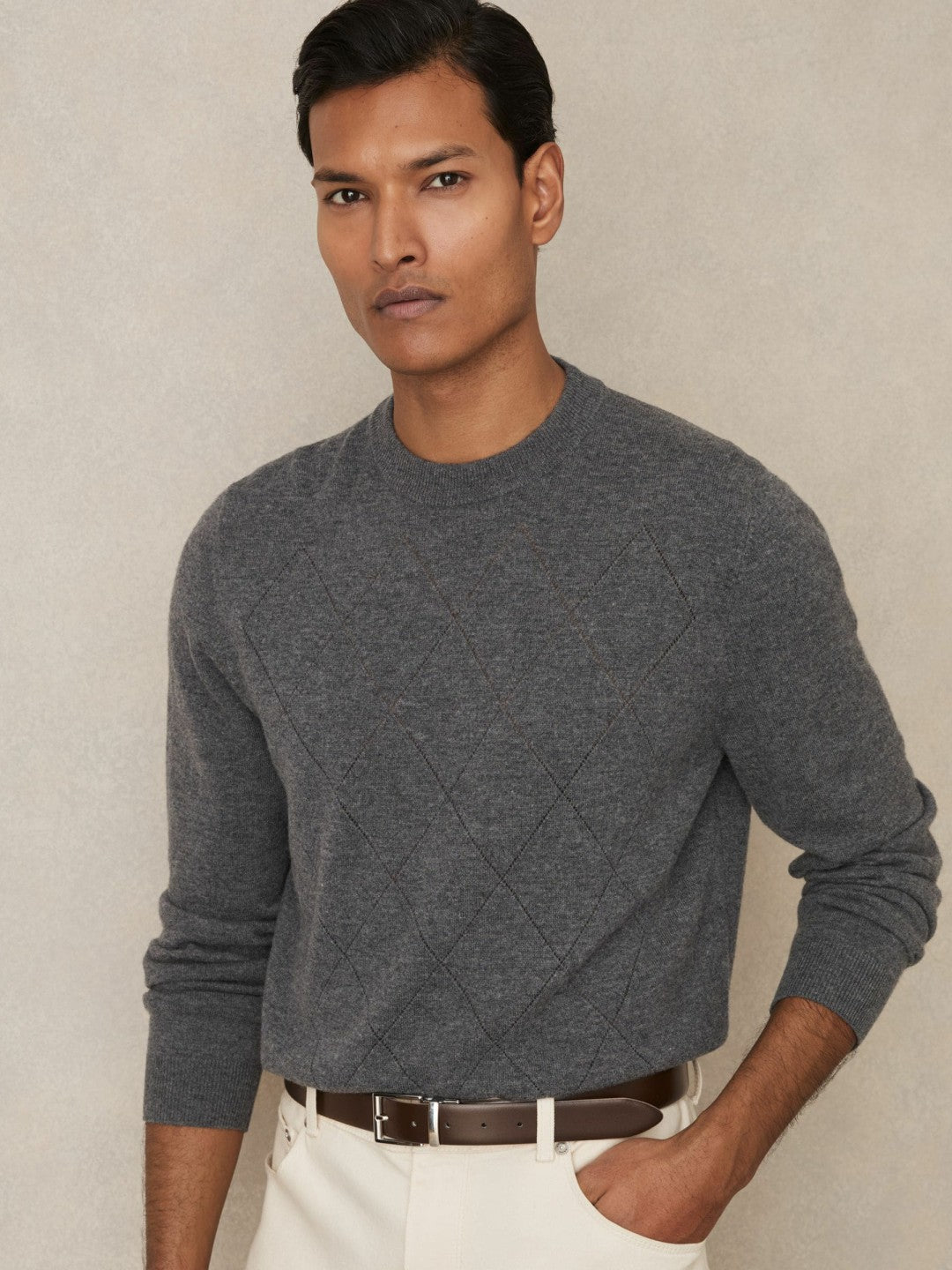 Leather Reversible Belt in Stone/Dark Brown Men | Reiss