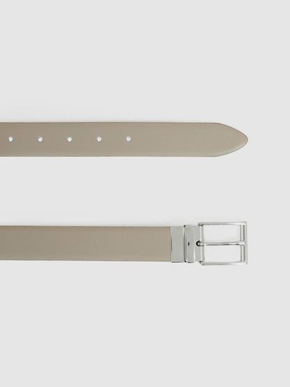 Leather Reversible Belt in Stone/Dark Brown Men | Reiss