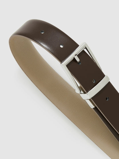 Leather Reversible Belt in Stone/Dark Brown Men | Reiss