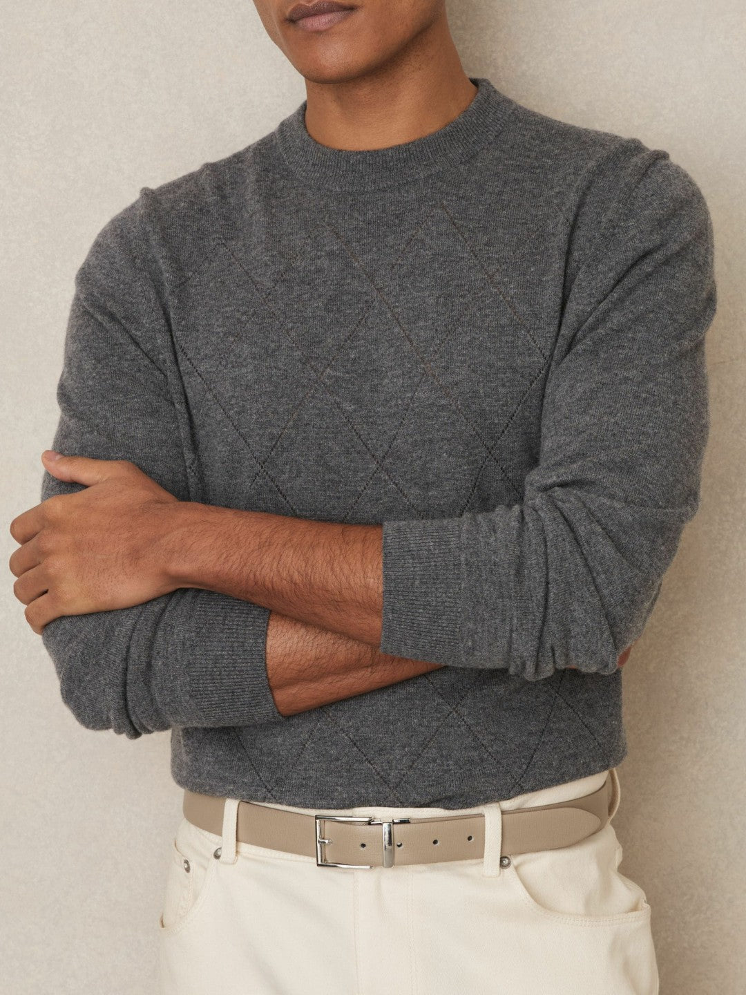 Leather Reversible Belt in Stone/Dark Brown Men | Reiss