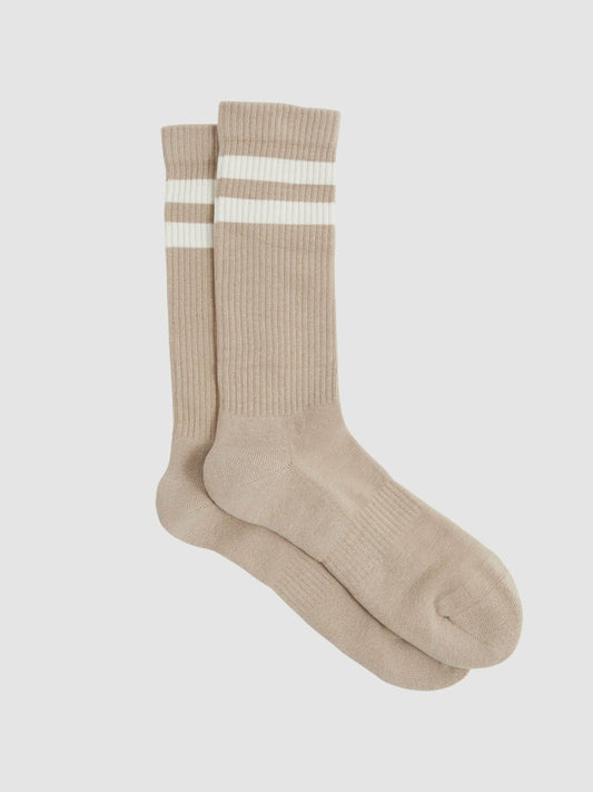 Cotton-Blend Double-Stripe Socks in Taupe/Ecru Men | Reiss