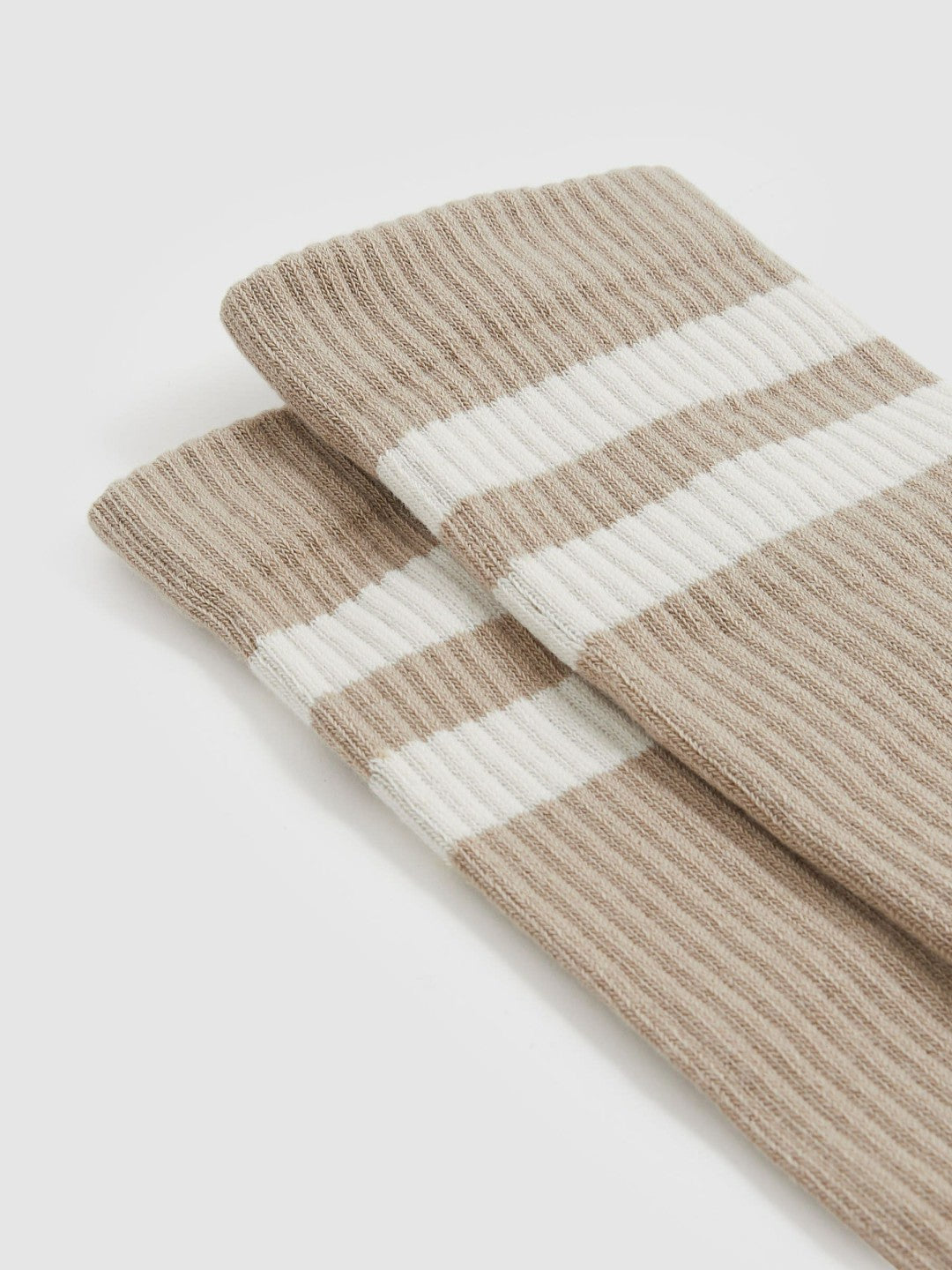 Cotton-Blend Double-Stripe Socks in Taupe/Ecru Men | Reiss