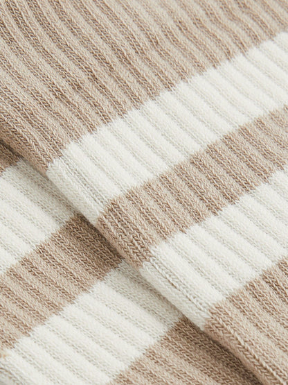 Cotton-Blend Double-Stripe Socks in Taupe/Ecru Men | Reiss